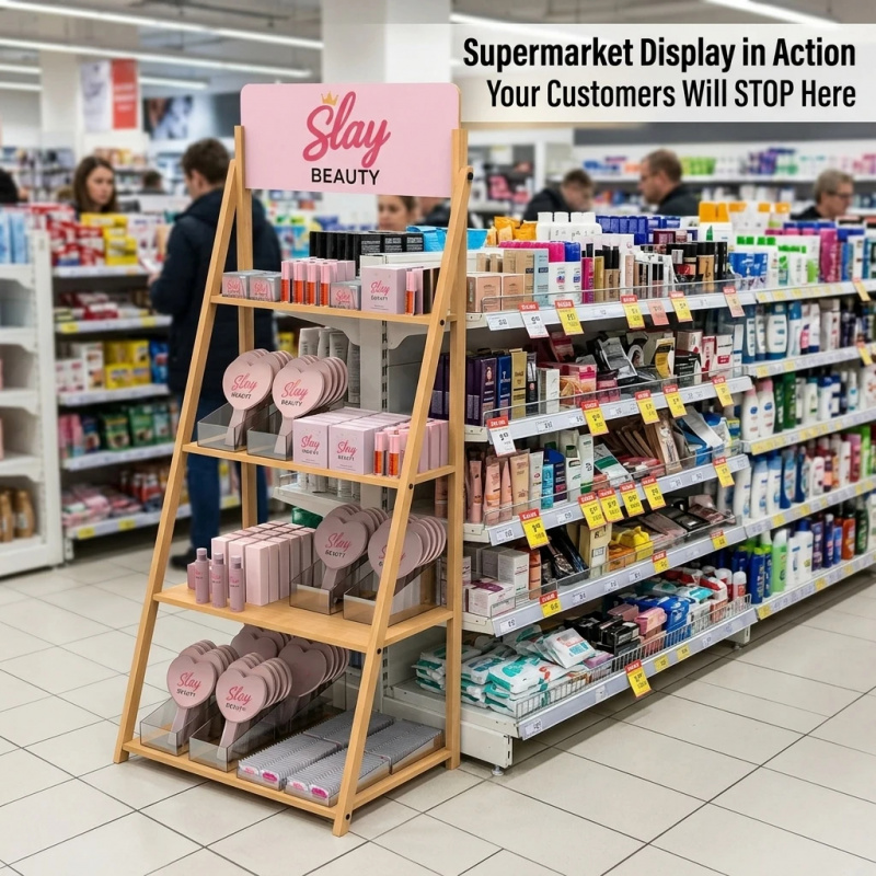Drewniany stojak ekspozycyjny  – Luxury Skincare Shop recenzja i cena